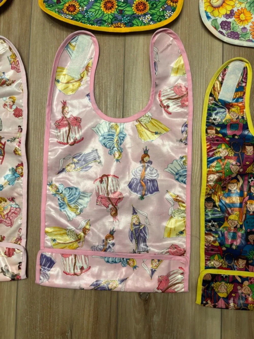 Girls Floral & Princess Patterned Waterproof Bibs set of 6
